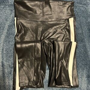 SPANX Black Faux Leather Leggings with White Side Panels